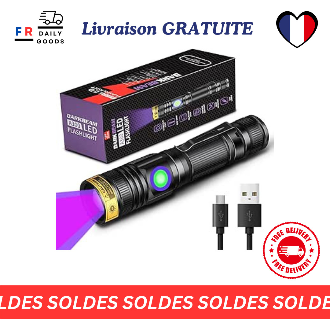 Lampe Torche UV 395nm Rechargeable 3400mAh DARKBEAM en Aluminium Noir