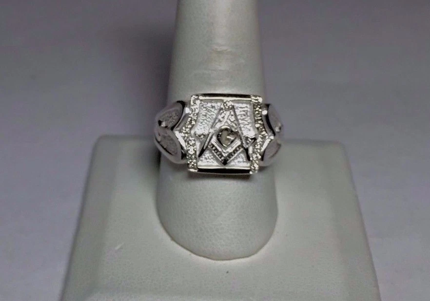 Brand New Sterling Silver Genuine Diamond Masonic Ring