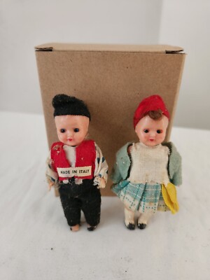 Set of 2 Miniature Articulated Dolls Boy Girl Sleep Eyes Italy Vintage