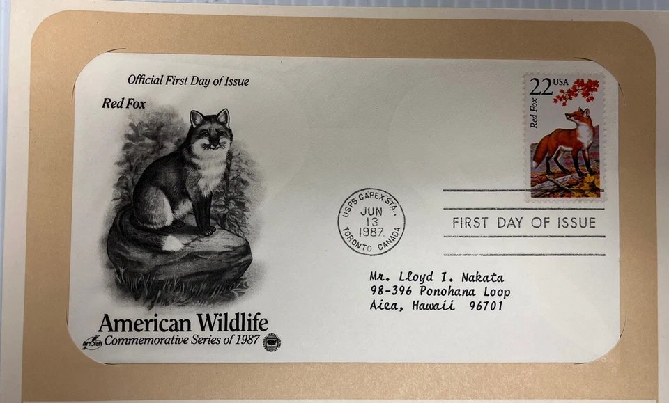 American Wildlife Mail Cover FDC & Info Sheet Red Fox 1987 - Image 2 of 3