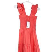 New Quince Coral Pink Organic Cotton Eyelet Lace Smocked Midi Dress Women's XS 