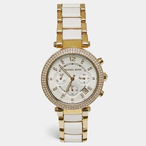 Authentic Michael Kors Parker MK6119 White Dial Gold Plated Acetate