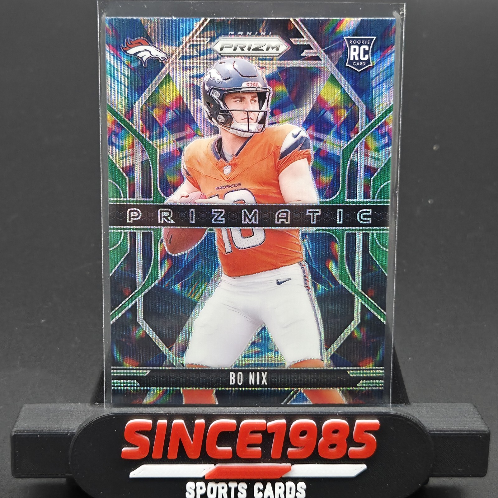 2024 Prizm Bo Nix Prizmatic Green Wave Rookie RC Broncos Insert Refractor