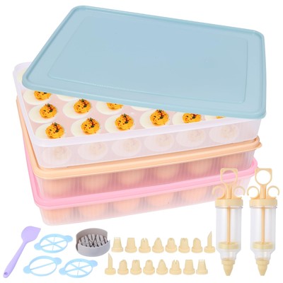 3 Pcs Deviled Egg Containers with Lid72pcs Plastic Deviled Egg Tray Carrier w...