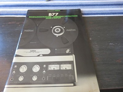 ReVox B77 Reel to Reel Stereo Tape Recorder Player Operating Instructions Manual