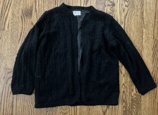 Vintage 1950  s 1970  s Classic Open Front Cable Knit Cropped Short Black Sweater