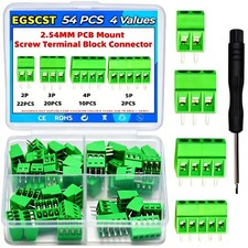 54PCS 2.54mm 0.1" Pitch PCB Mount Screw Terminal Block Connector Kit, 2P 3P 4