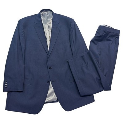 Hart Schaffner Marx 50R 42x27 Navy Blue Micro Check Graph 2pc Pant Suit USA Wool