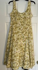 TALBOTS Yellow  White Floral Pleated Lined Summer Sleeveless Dress Sz 10P