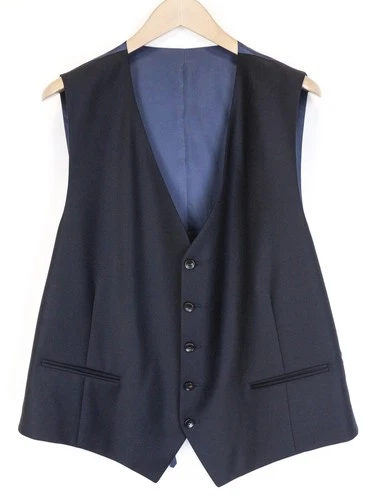 SUITSUPPLY Ferrara Men Waistcoat UK50R Navy V-Neck Classic Formal Slim Wool DDP - product listing photo