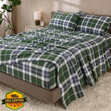 Bare Home Queen Enchanted Plaid Green Flannel Sheet Set