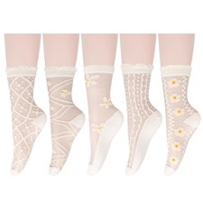 Benefeet Sox Womens White Lace One Size, 5 Pair-frilly Sakura Flower