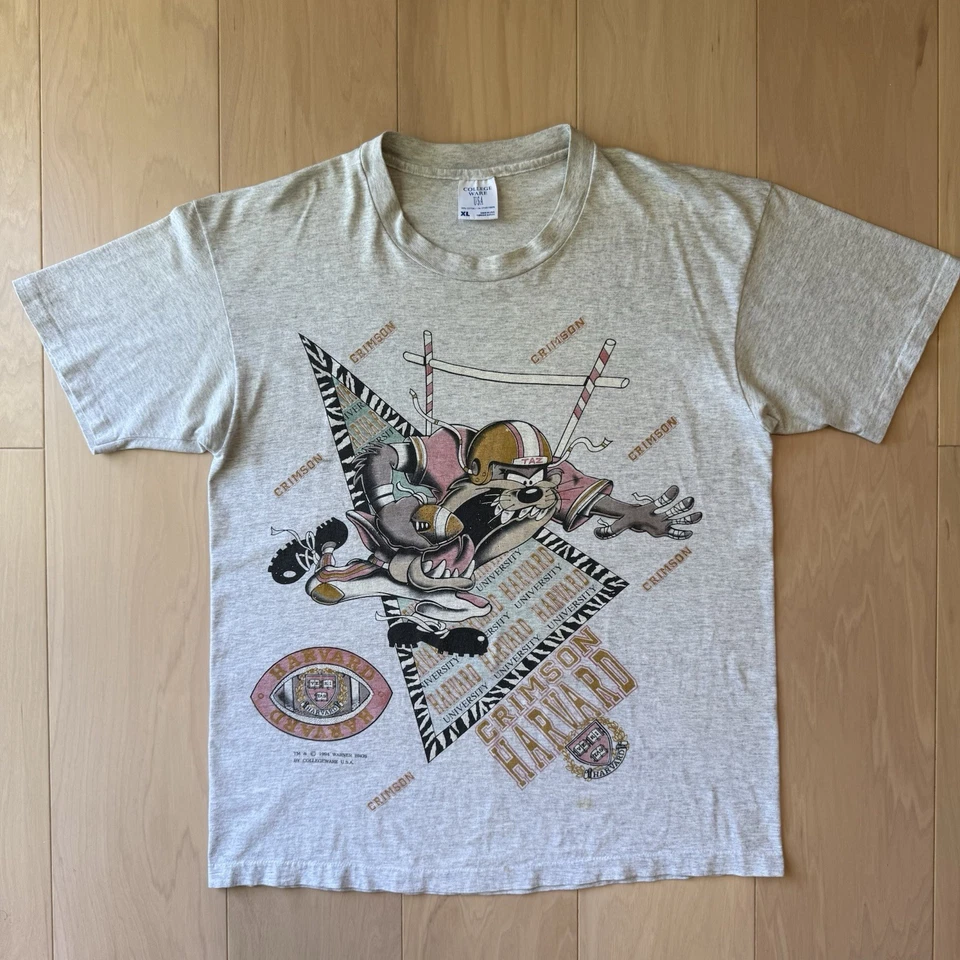 Винтажная футболка Harvard University размер XL серая 90-е Looney Tunes Taz NCAA - Изображение 2 из 4