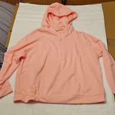 Women's Pink 1/4 Zip Pullover Hoodie XL Blended Fabric Solid Pocket
