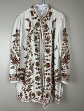   Coldwater Creek, silk jacket, floral embroidery, long length round neck open
