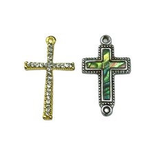 Cross Lot Of 2 Pendant Rosary Charms Vintage Metal Small