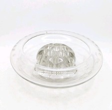 Vtg Flower Frog Clear Glass In An Etched Clear Glass Dish Bowl Base