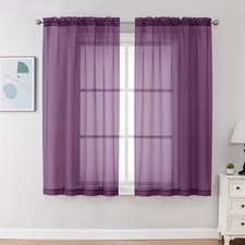 Chyhomenyc Plum Sheer Curtains 63 Inch Length 2 Panels, Rod Pocket Solid Window
