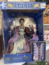 NEW Fiber Optic Black Angel Christmas Tabletop Tree Light Up Color Changing VTG