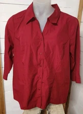 Cj Banks Blouse Button Up Size Women’s 2x  3/4 Sleeve Maroon 