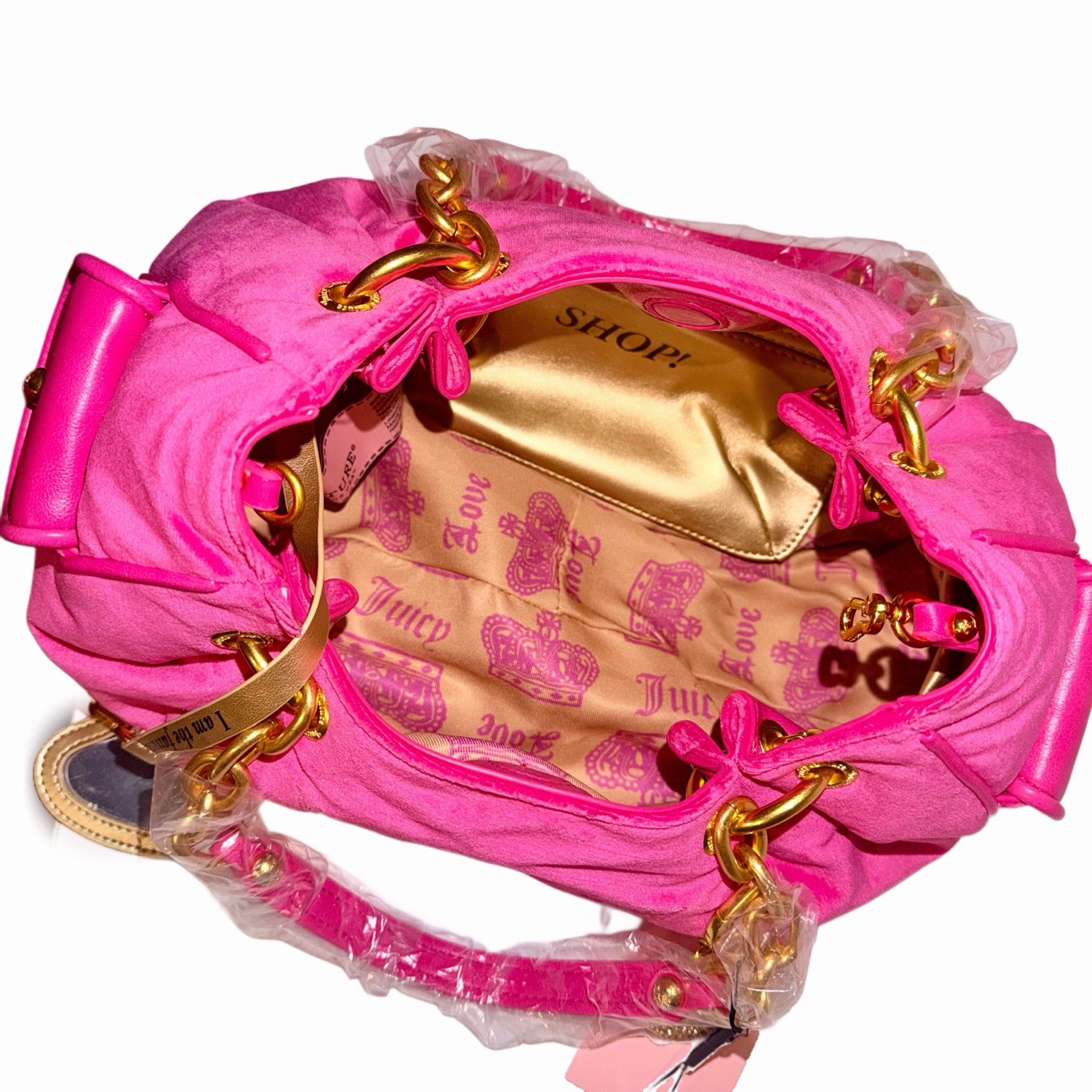 Juicy Couture Pink Yarrow Chain Handle Daydreamer Crest Velour Satchel Bag image 9