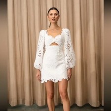 Jenny Yoo Chaya Levine Embroidered Cutout Fabric White Mini Dress Size 10
