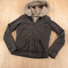vtg y2k AEROPOSTALE faux fur hood lined full zip hoodie sweatshirt SMALL tag