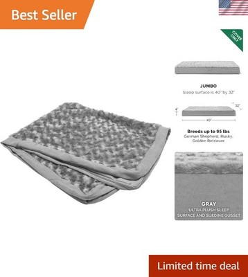Orthopedic Jumbo Pet Bed Cover in Gray - Plush Faux Fur & Suede, Washable