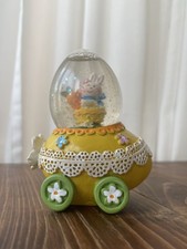 Easter Bunny Car Pottery Glittery Snow Globe Ornament