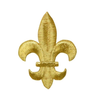 FLEUR DE LIS gold IRON ON PATCH APPLIQUE  7/8 X 1 1/8 inch