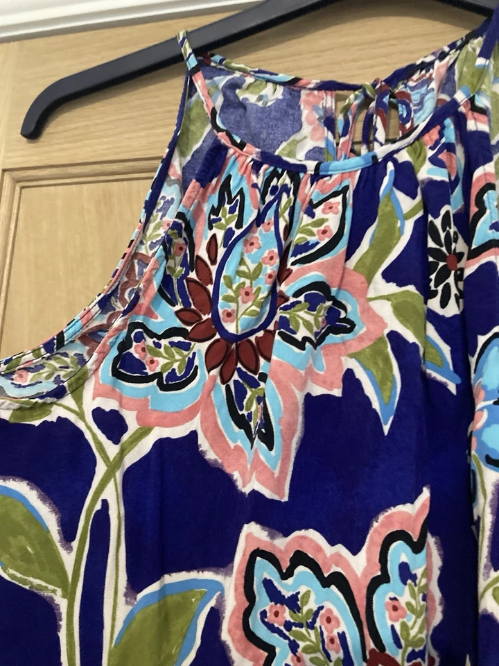 Size 16 GEORGE Blue And Multicoloured Floral Halter Neck Top - Image 2 of 4