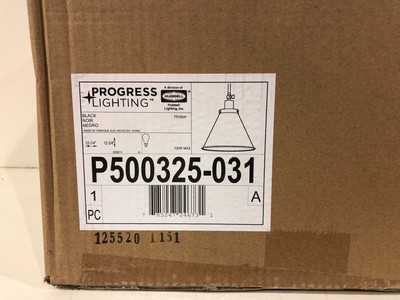 Progress Lighting P500325-031 Hinton 1-Light Matte Black Pendant New