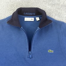 Lacoste Sweater Men Small Blue 1/4 Zip Croc Logo Classic Prep Minimalist Pockets