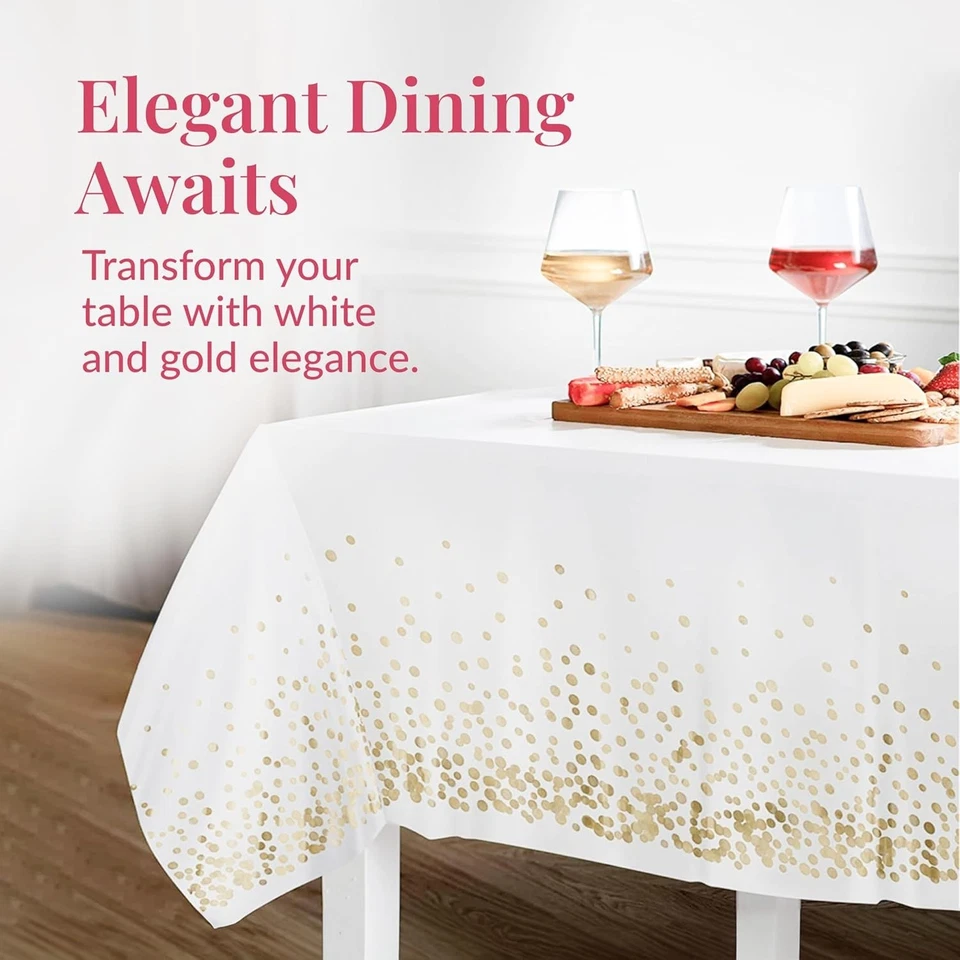 White and Gold Tablecloths, 4pk, 54x108 Inches - Party Table Cloths Disposable - - Image 3 of 4