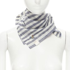 VIVIENNE WESTWOOD blue white nautical stripe orb logo handkerchief neckscarf