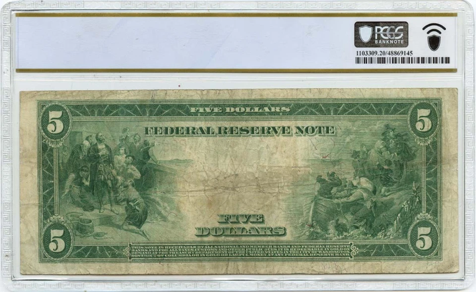 1914 $5 Federal Reserve Note New York PMG VF20 GCC Gold - Image 2 of 2