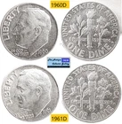 Vintage 1960D 61D⌛US Mint Silver Roosevelt Dimes🪙As Depicted🪙Last Years Silver