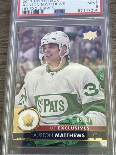 2017 18 UD Auston Matthews Exclusives Toronto Maple Leafs 100 2nd Year Psa 9