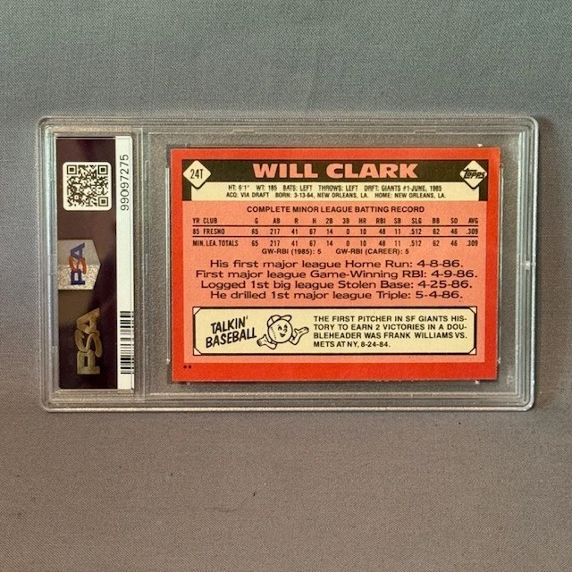 Vintage Will Clark Rookie 1986 Topps Traded PSA Gem Mint 10 RC 24T Giants HOF sp - Image 3 of 3
