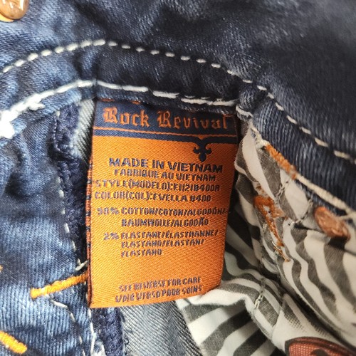 Jeans Rock Revival donna 25 stivali taglio denim ricamato Fleur-De-Lis vita bassa - Foto 11 di 13