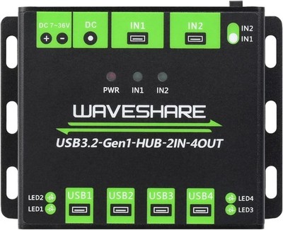 WAVESHARE Industrial Grade USB3.2-Gen1-HUB-2IN-4OUT Switchable Dual Hosts-NEW