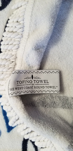 Tofino Towel Co. LARGE Round Beach Towel Blanket 60x60 Blue and White Chesterman - Picture 5 of 12