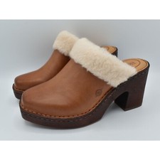 Born Womens Size 10 Hope Brown Full Grain Leather Shearling Slip On Heeled Clogs