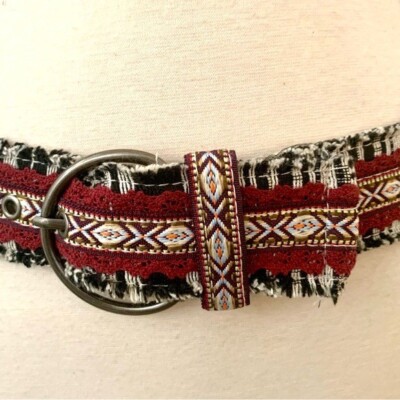 90s Aztec tribal print woven cloth fringe belt Bohemian Boho  display picture 1