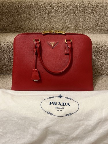 Prada Saffiano Bauletto Lux Leather Large Promenade Tote Bag Handbaggold Fuoco