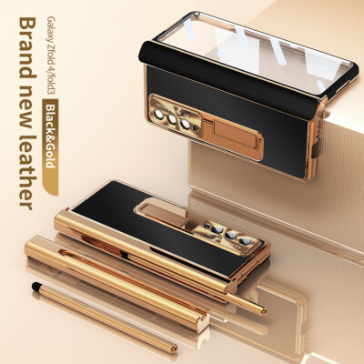 For Samsung Galaxy Z Fold 6/5/4 Fold3 5G Leather Metal Stand Screen Case +Stylus