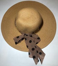 Polka Dot Ribbon Beach Summer Packable SPF50 Wide Brim Straw Women's Sun Hat