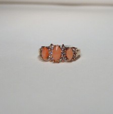 Natural Coral Ring 18k Gold Plated Crystal Rhinestones Vintage Size 8 Boxed NWT