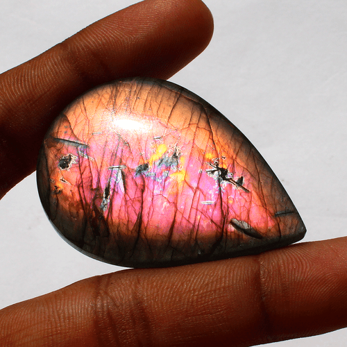 109 Cts Natural Finland Labradorite Purple Fire 52mmx36mm Pear Cabochon Gemstone - Picture 3 of 14