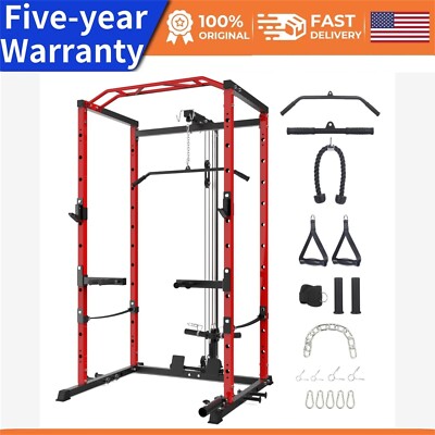  1600LBS Multi-Functional Power Rack W/Cable Pulley Power Cage with LAT Pulldow